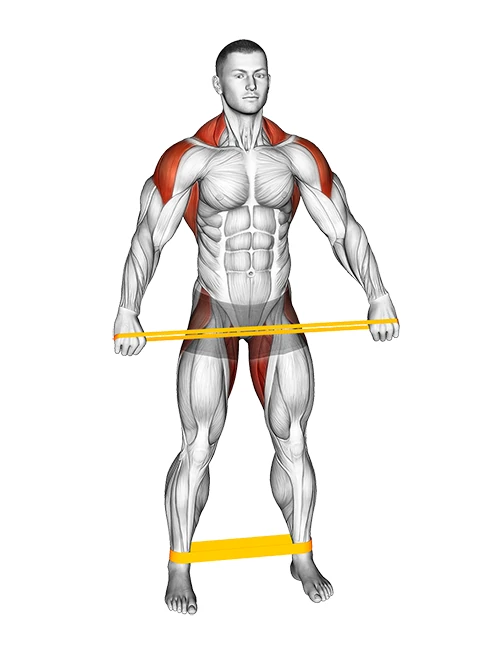 حرکت گرم کردن پایین بدن ایستاده با کش مقاومتی