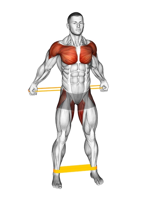حرکت گرم کردن پشت بدن ایستاده با کش مقاومتی