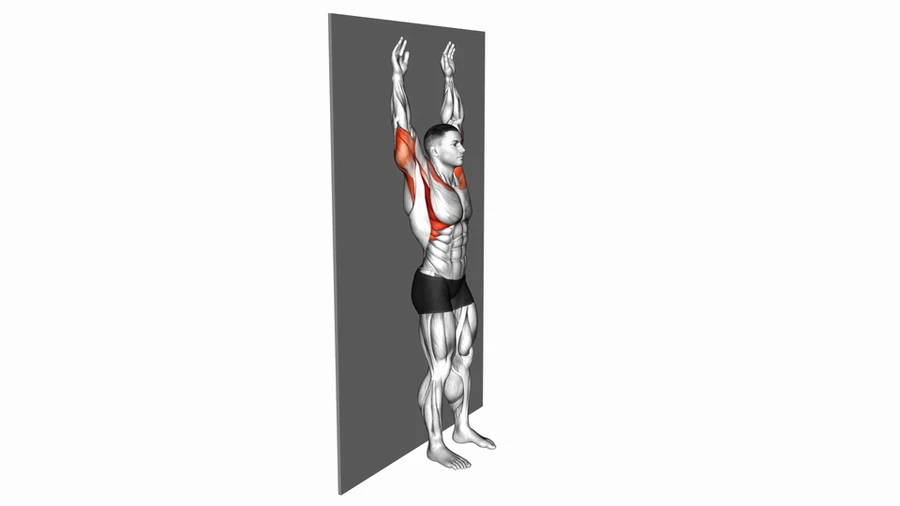 پرس سرشانه ایستاده با کمک دیوار با وزن بدن